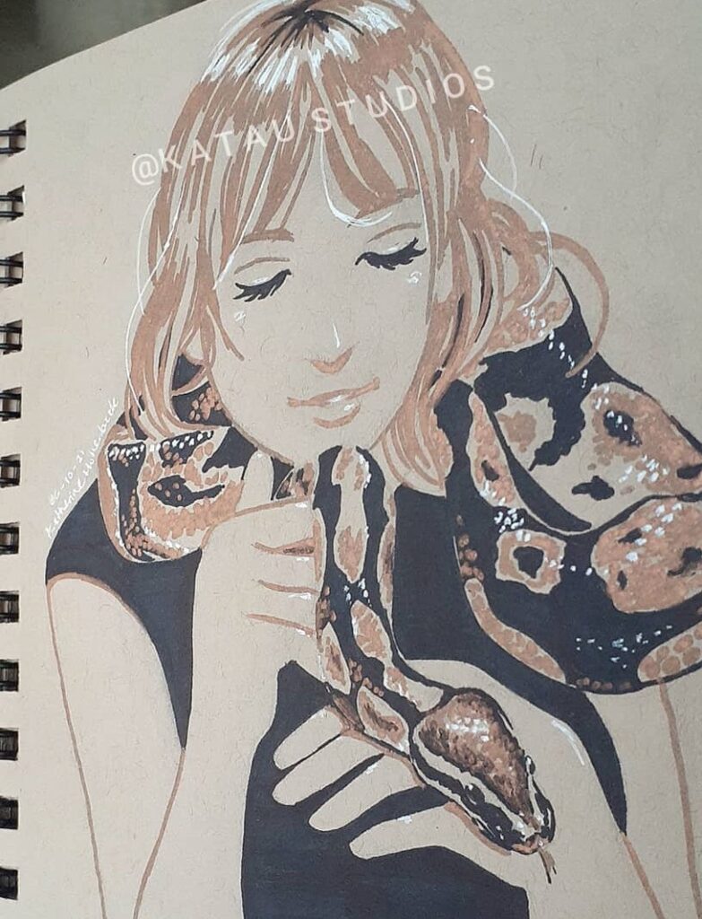 Ball Python - Sharpie toned paper drawing by Katau Studios