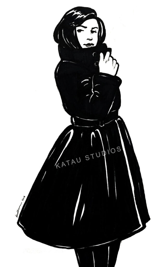 Black Coat Sharpie Gal by Katau Studios