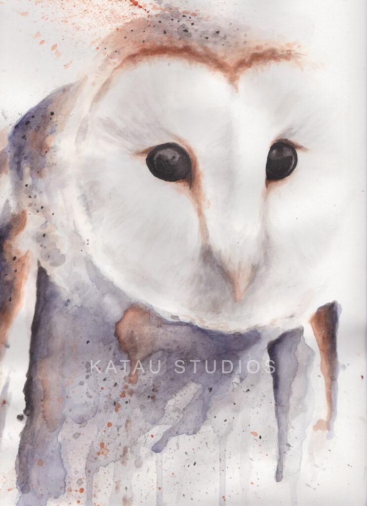 Watercolor Barn Owl by Katau Studios