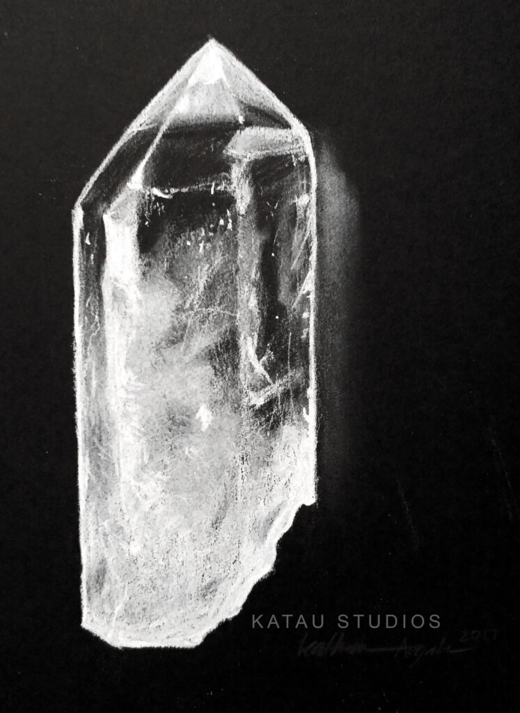 Quartz Crystal White Charcoal Drawing by Katau Studios