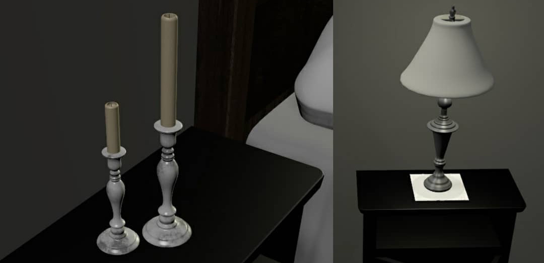 3D Candlesticks and lamp on dressers