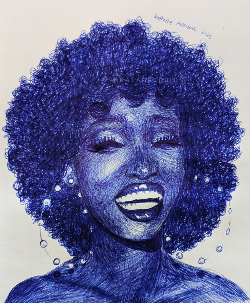 Blue Ballpoint Pen Portrait Drawing of Shadae Notadu by Katau Studios