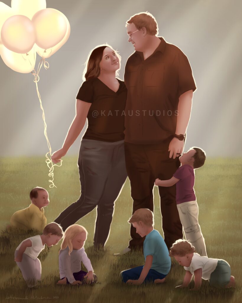 Digital Family Portrait Painting Commission by Katau Studios