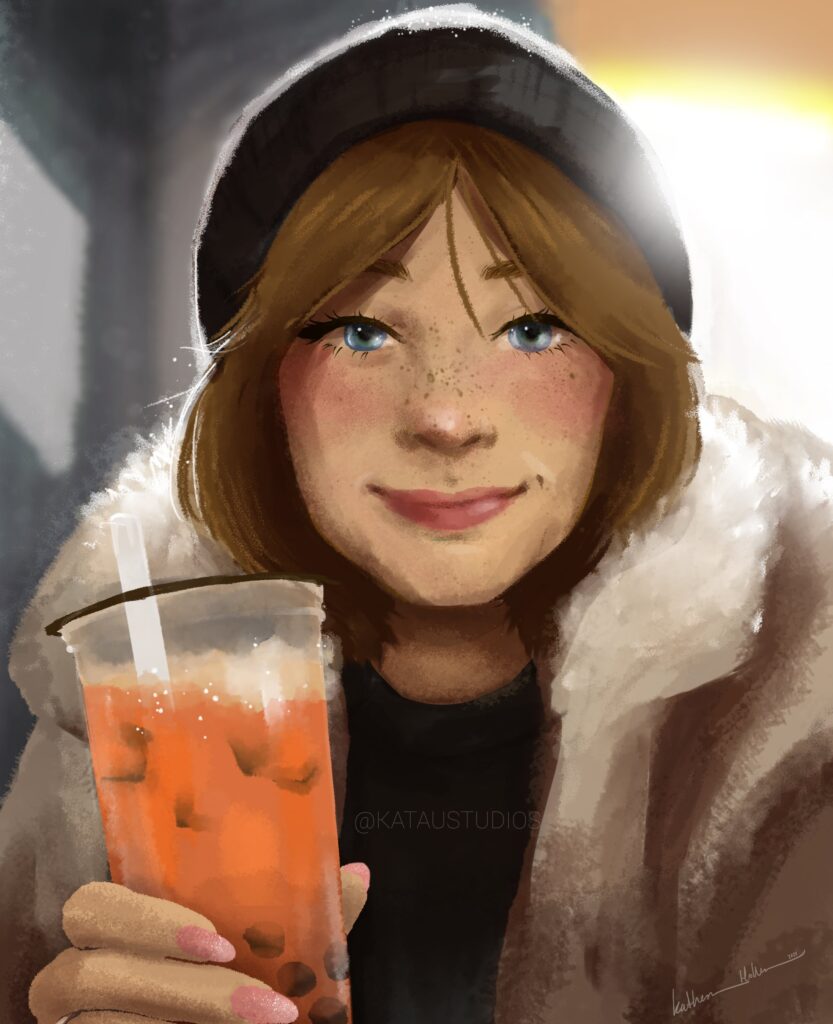 Boba Digital Self-Portrait Painting by Katherine Hollenbeck